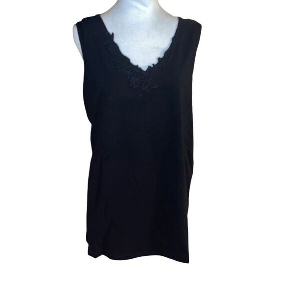 Susan Graver Womens Size 3X Sleeveless Pullover Top Aqua Blue Crocheted Neck NWT - Picture 3 of 6